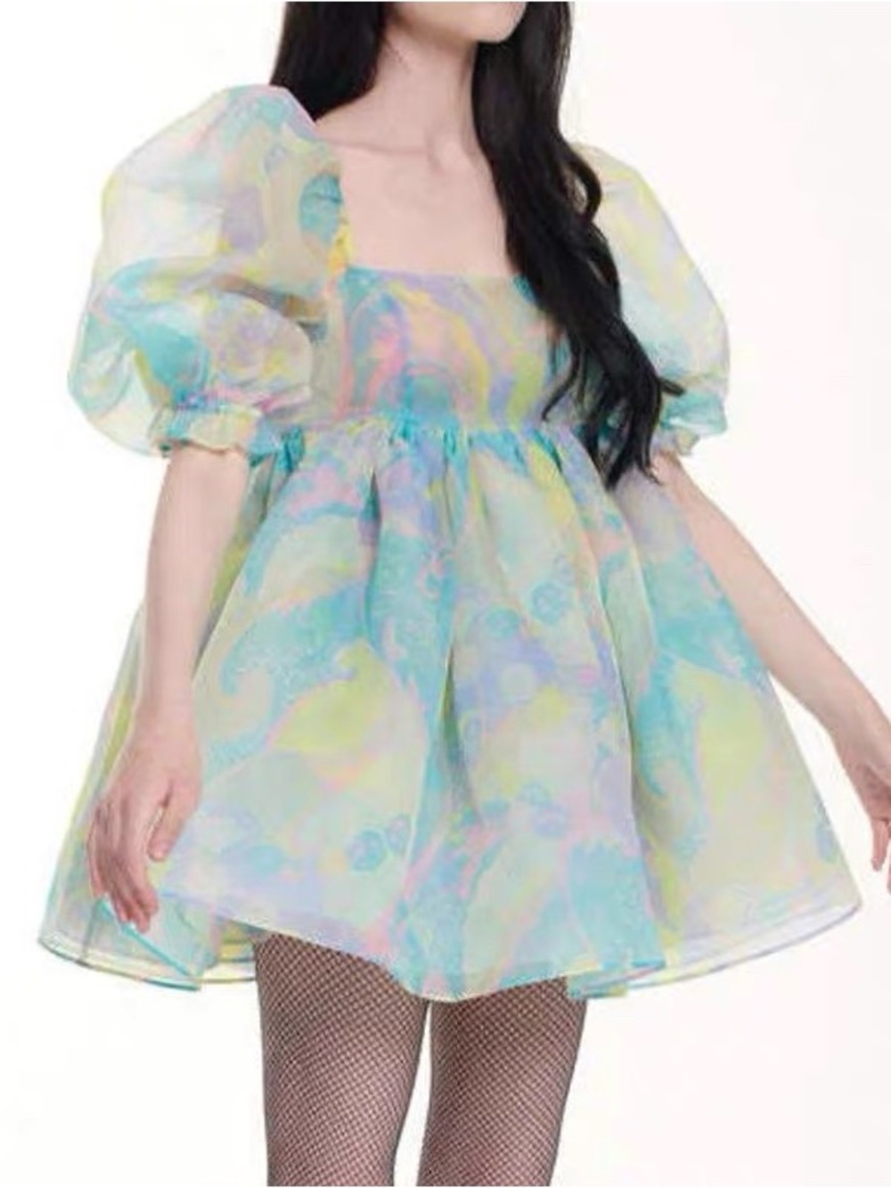 Selkie-Girls' Pastel Organza Puff-Sleeve Dress - Multicolor